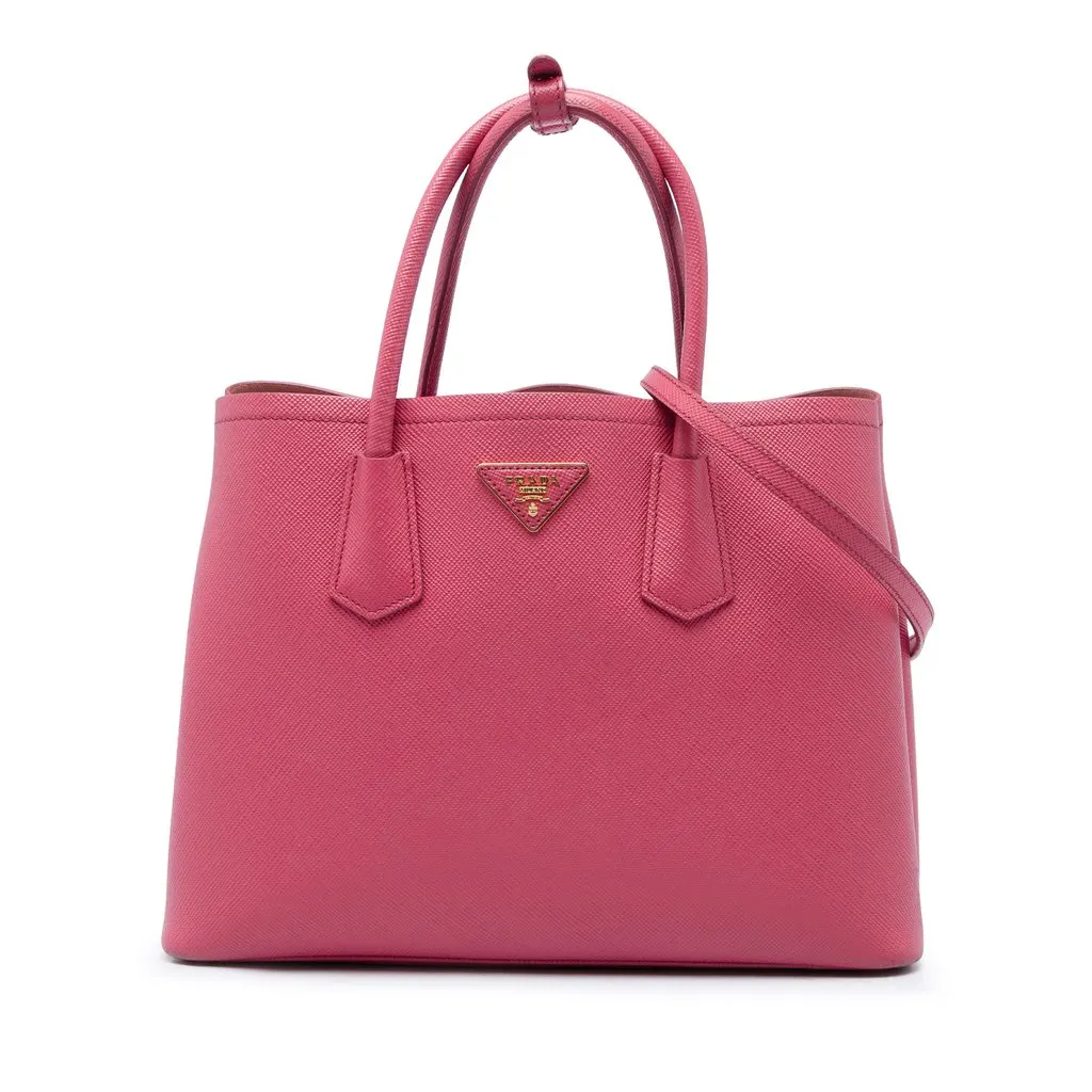 Prada Medium Saffiano Cuir Double Satchel Pink Leather Very good - Front View