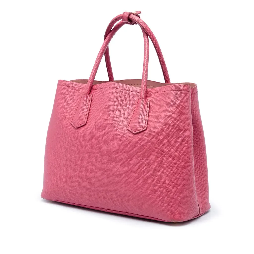 Prada Medium Saffiano Cuir Double Satchel Pink Leather Very good - Back View