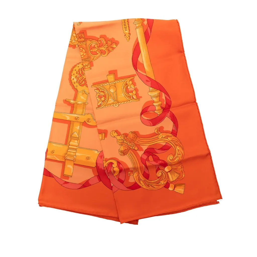 Hermès Ferronnerie Silk Scarf 90 Orange Silk Very good - Front View