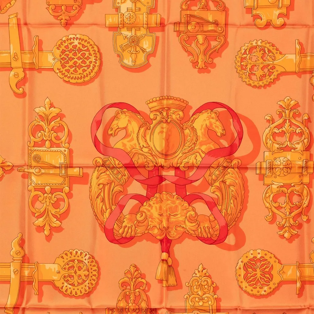 Hermès Ferronnerie Silk Scarf 90 Orange Silk Very good - Back View