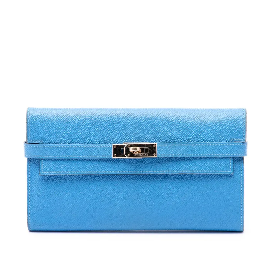 Hermès Epsom Kelly Longue Wallet Blue Leather Very good - Front View