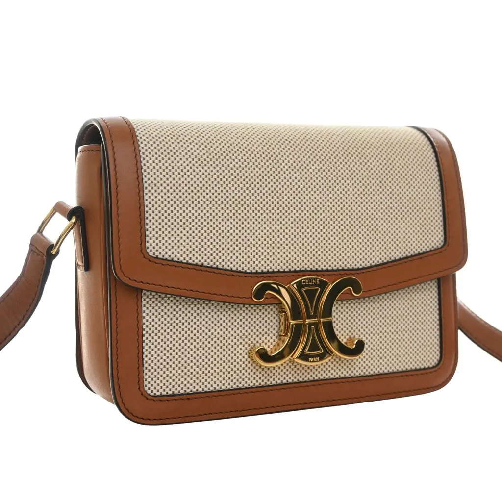 Celine Teen Canvas and Calfskin Triomphe Crossbody Beige Very good - Back View