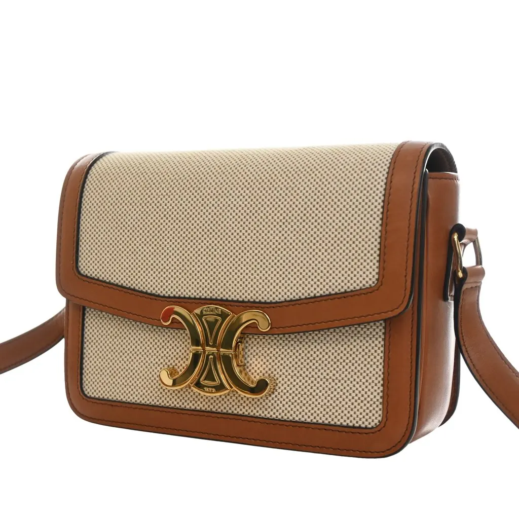 Celine Teen Canvas and Calfskin Triomphe Crossbody Beige Very good - Inside View