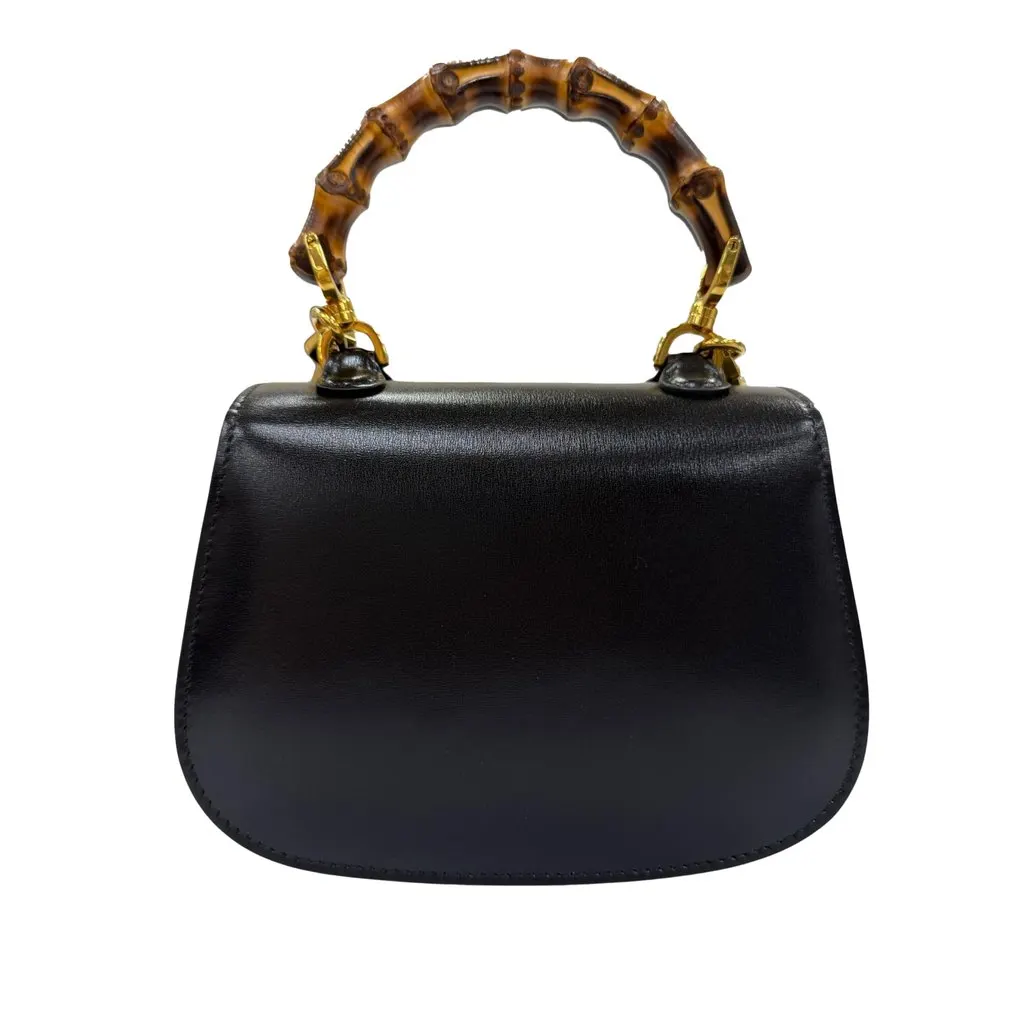 Gucci Small Calfskin 1947 Bamboo Top Handle Bag Black Leather Very good - Back View