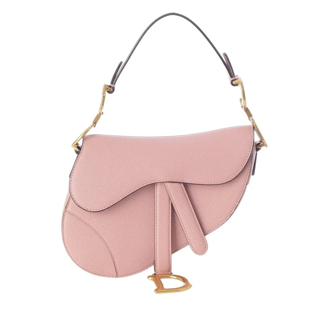 Dior Mini Grained Calfskin Saddle Bag Pink Leather Very good - Front View
