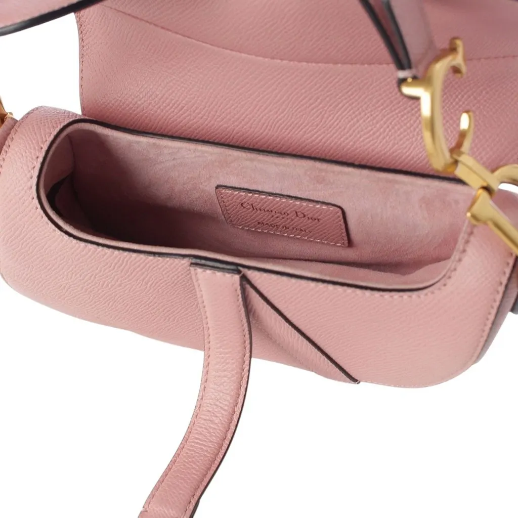 Dior Mini Grained Calfskin Saddle Bag Pink Leather Very good - Model View