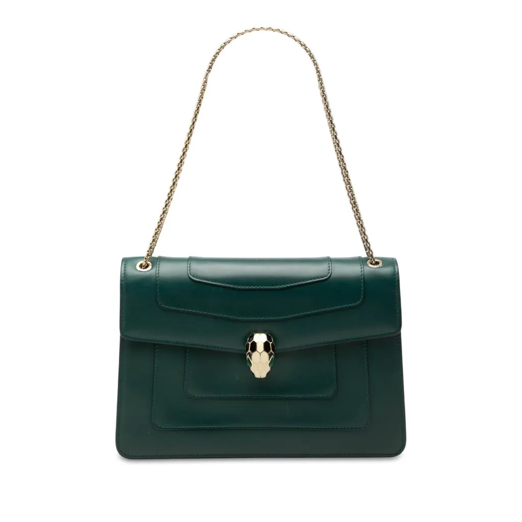Bvlgari Medium Calfskin Serpenti Forever Shoulder Bag Green Leather Very good - Front View