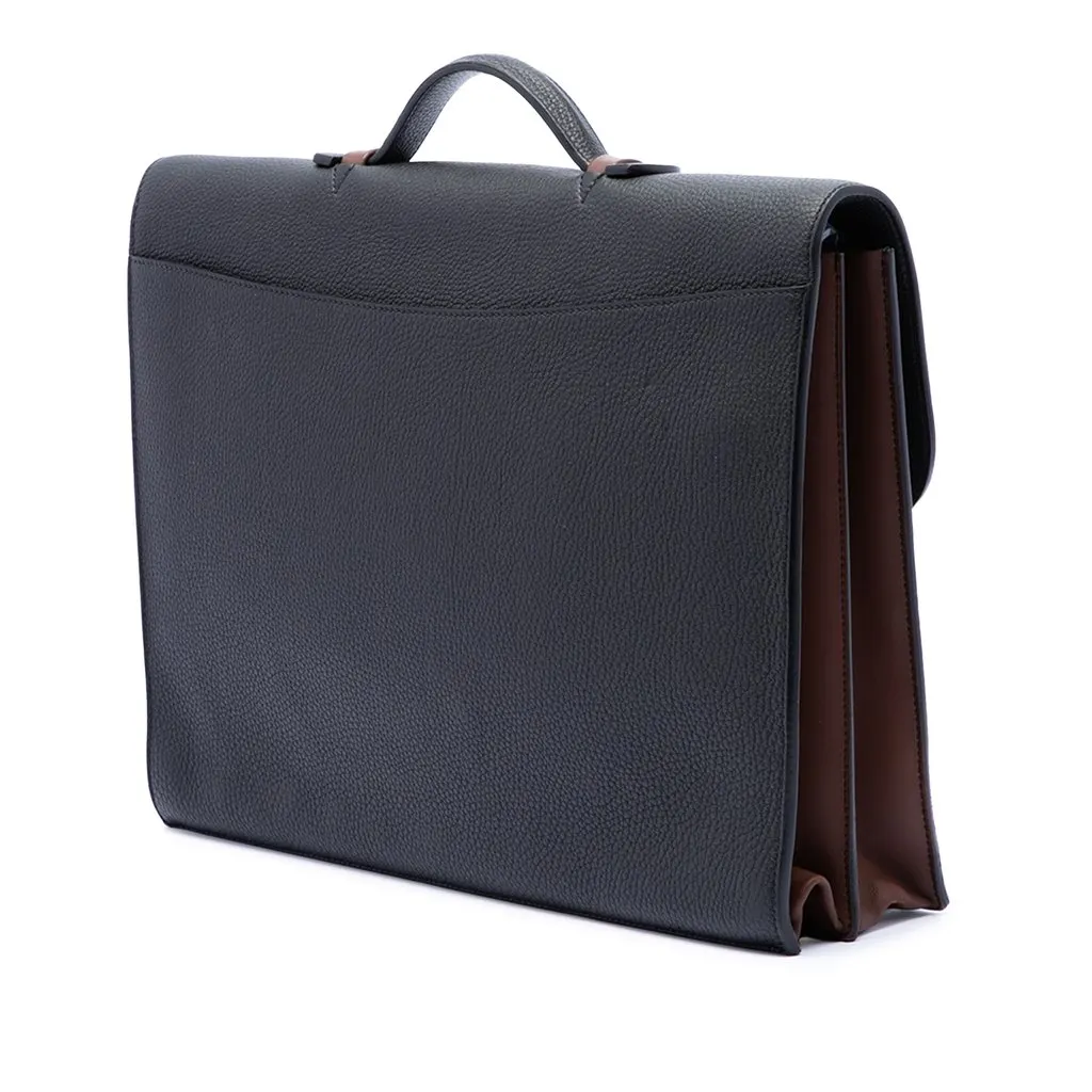 Hermès Togo and Swift Sac A Depeches Verso 38 Black Leather Very good - Back View