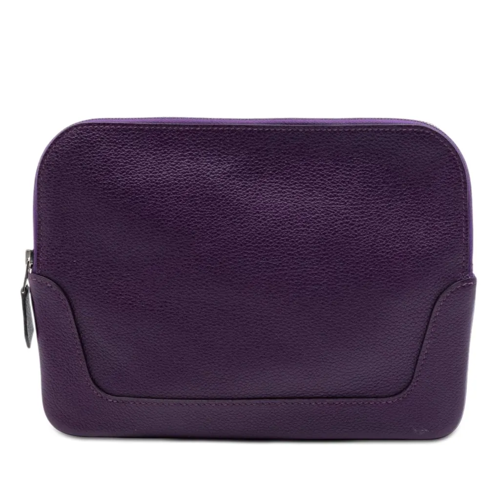 Hermès Clemence Flat Pouch Purple Leather Very good - Front View