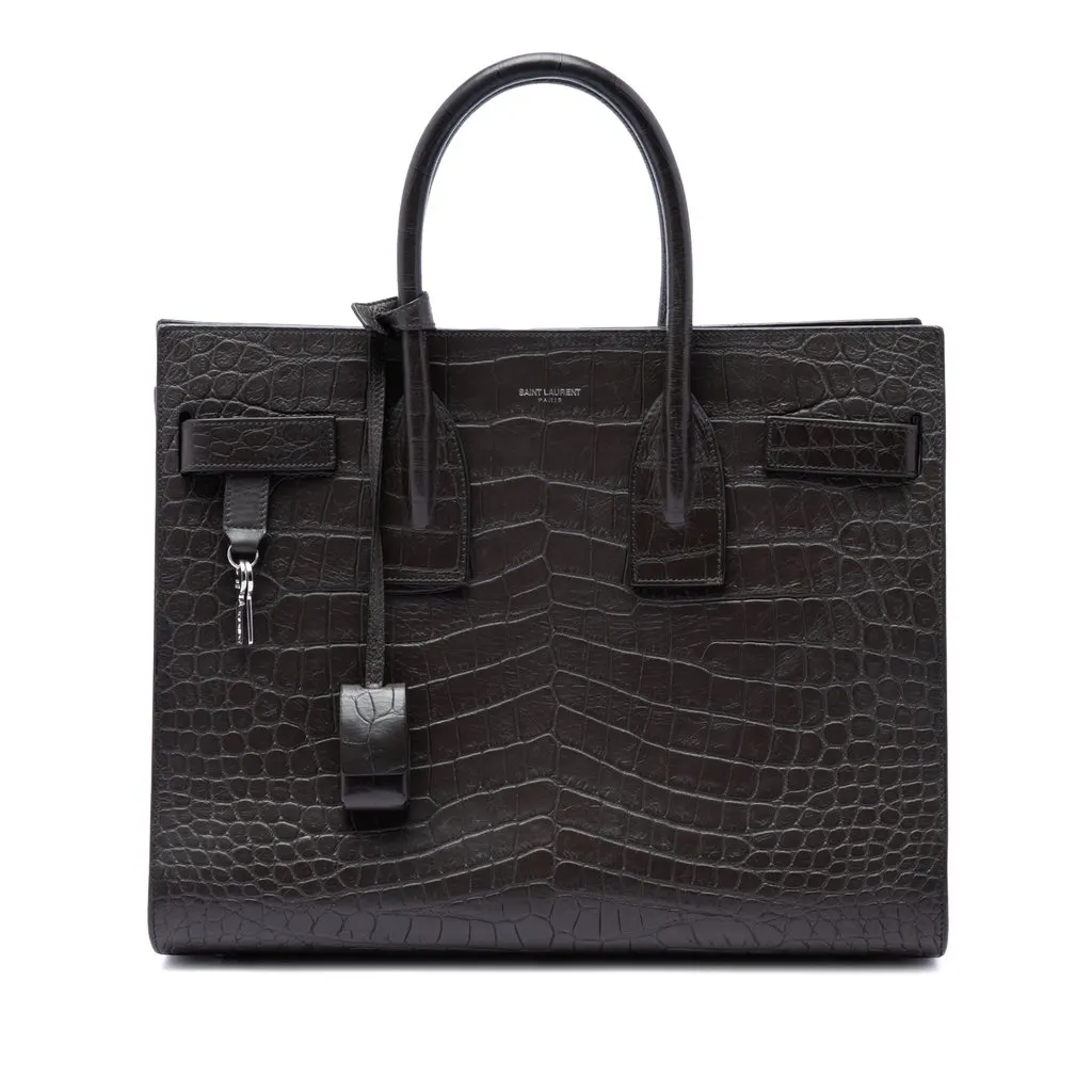 Saint Laurent Small Croc Embossed Leather Sac De Jour Satchel Brown Leather Very good - Front View