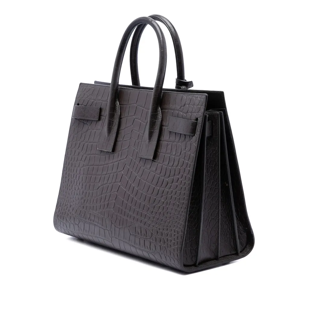 Saint Laurent Small Croc Embossed Leather Sac De Jour Satchel Brown Leather Very good - Back View