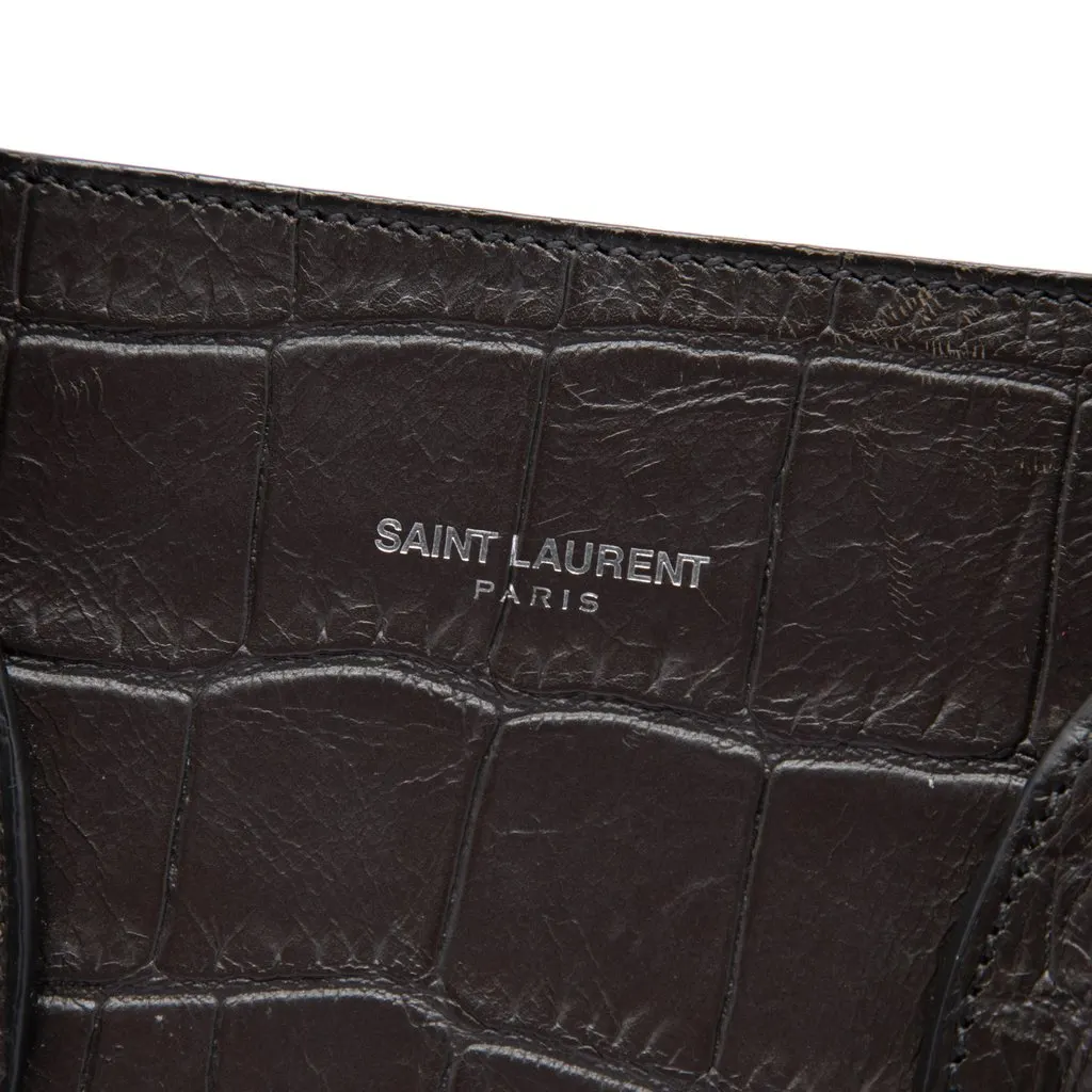 Saint Laurent Small Croc Embossed Leather Sac De Jour Satchel Brown Leather Very good - Box View
