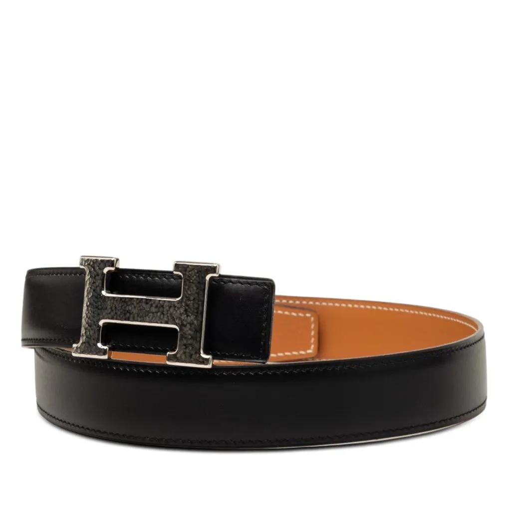Hermès Box Calf Constance H Martelee Reversible Belt Black Leather Very good - Back View