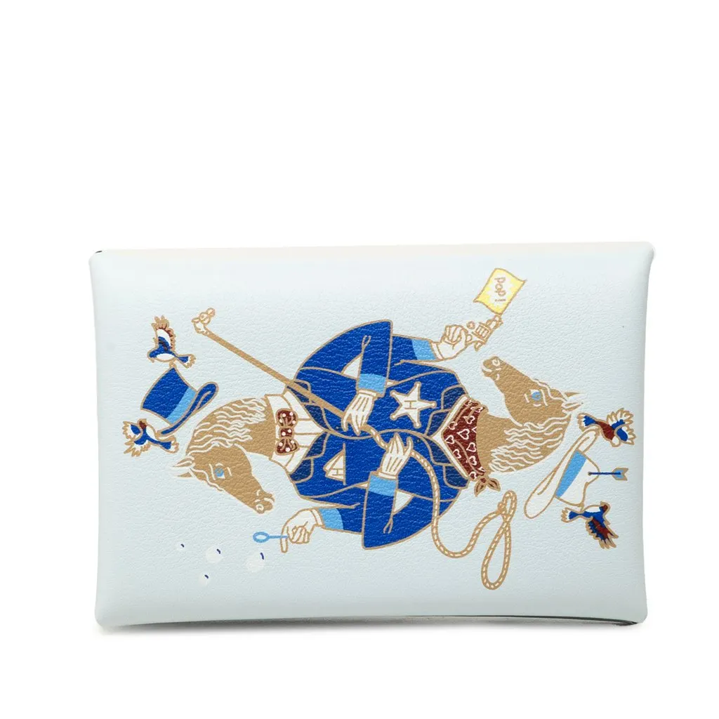 Hermès Swift Cowboy Calvi Card Holder Blue Leather Very good - Front View