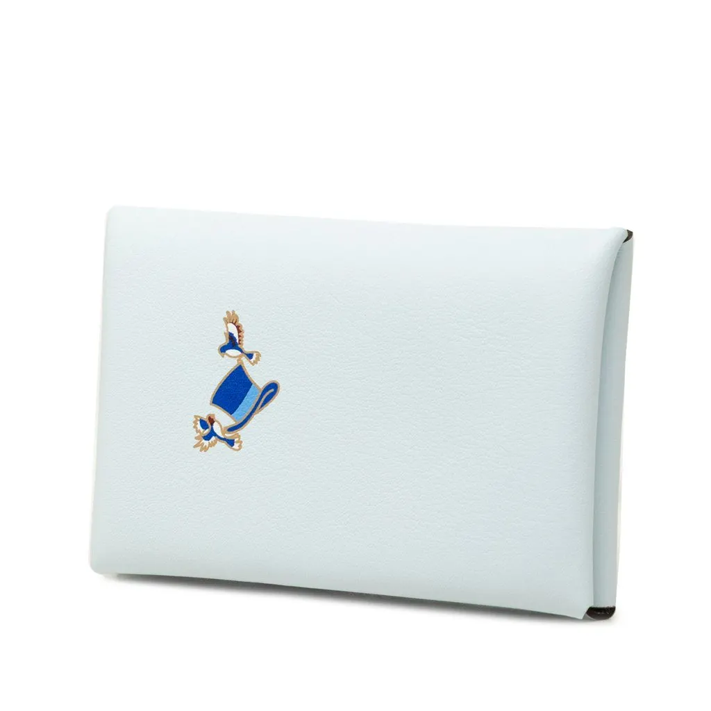 Hermès Swift Cowboy Calvi Card Holder Blue Leather Very good - Back View