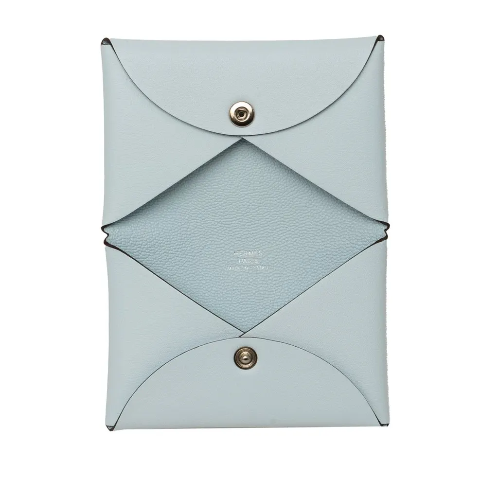 Hermès Swift Cowboy Calvi Card Holder Blue Leather Very good - Model View