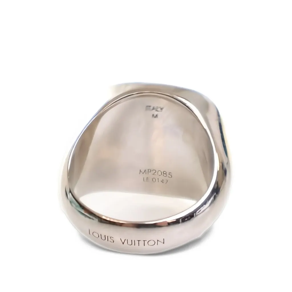 Louis Vuitton Brass Monogram Lock Signet Ring Silver Brass Very good - Back View