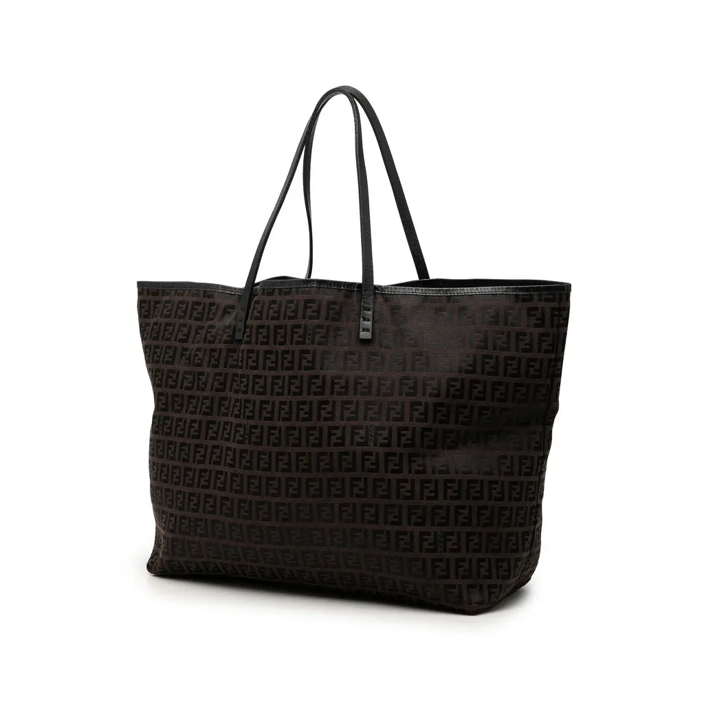 Fendi Medium Zucchino Canvas Roll Tote Brown Very good - Back View
