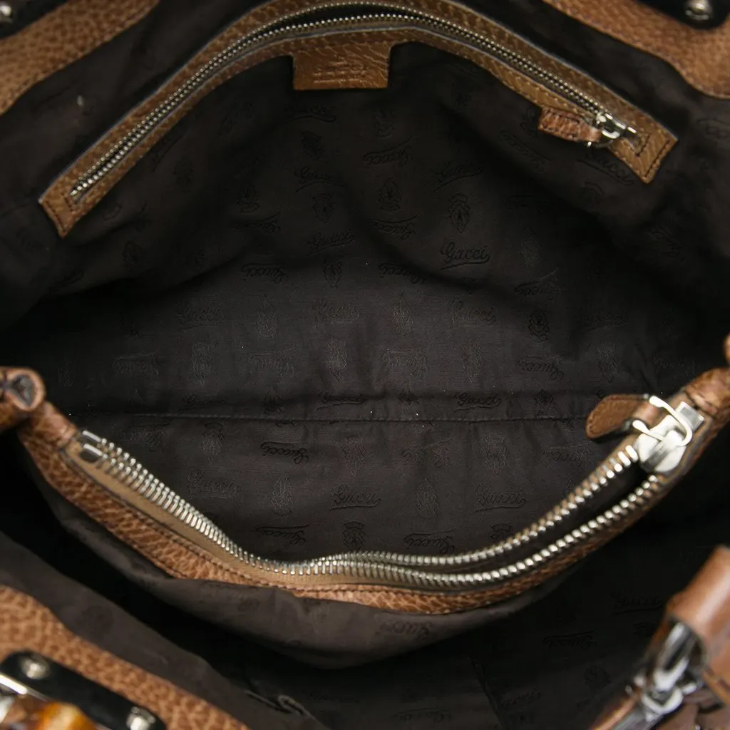 Gucci Medium Guccissima Trimmed Calfskin Bamboo Libeccio Tote Brown Leather Very good - Model View