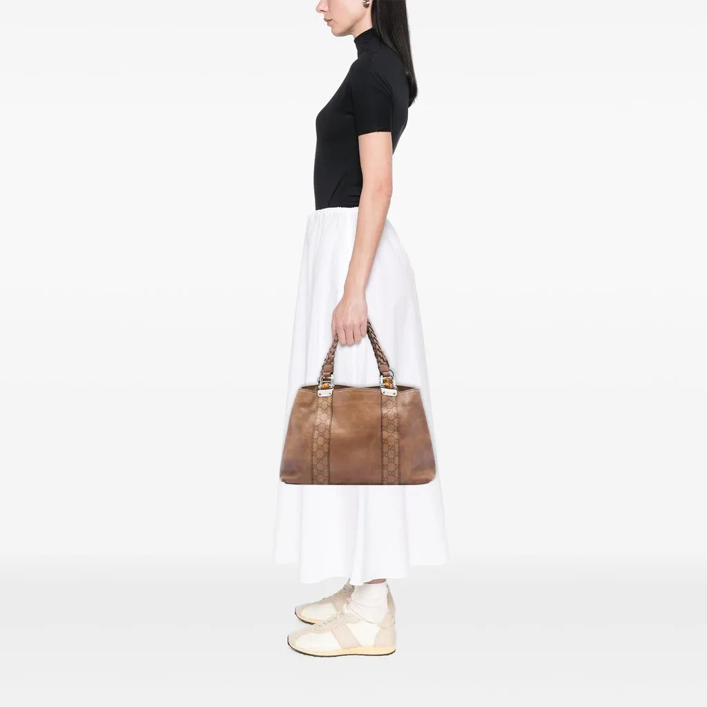 Gucci Medium Guccissima Trimmed Calfskin Bamboo Libeccio Tote Brown Leather Very good - Box View