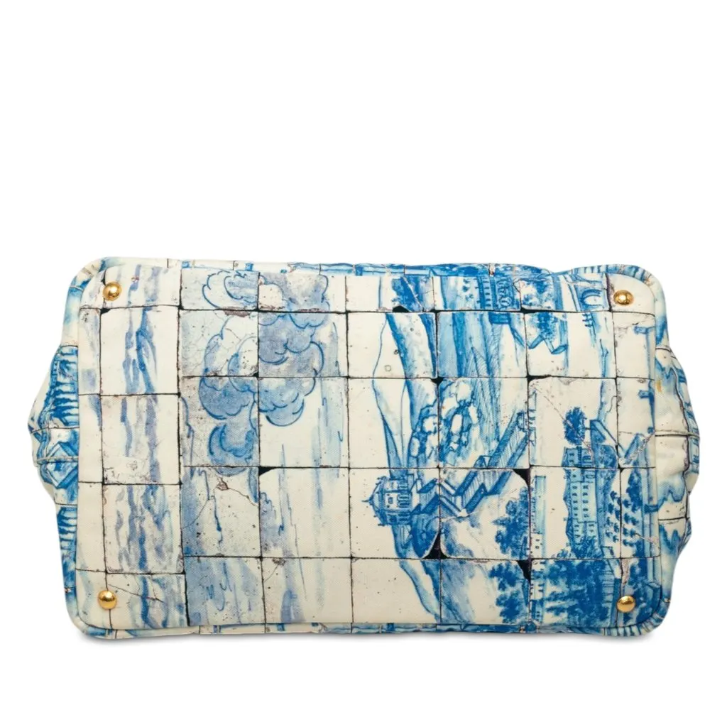Prada Large Canvas Canapa Azulejos Satchel Blue Very good - Inside View