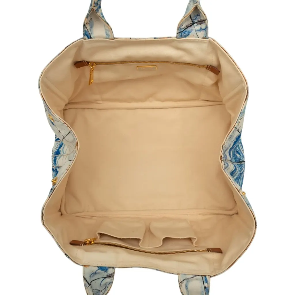 Prada Large Canvas Canapa Azulejos Satchel Blue Very good - Model View