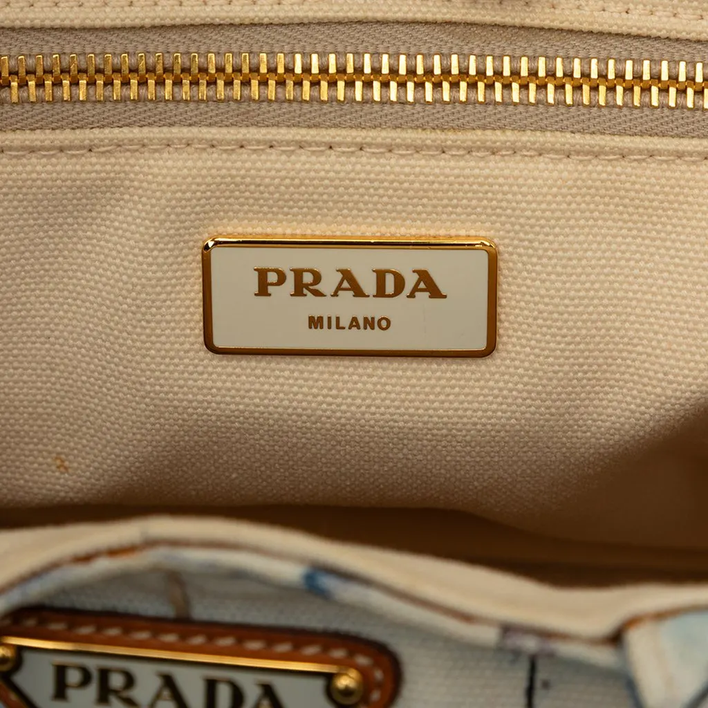 Prada Large Canvas Canapa Azulejos Satchel Blue Very good - Box View