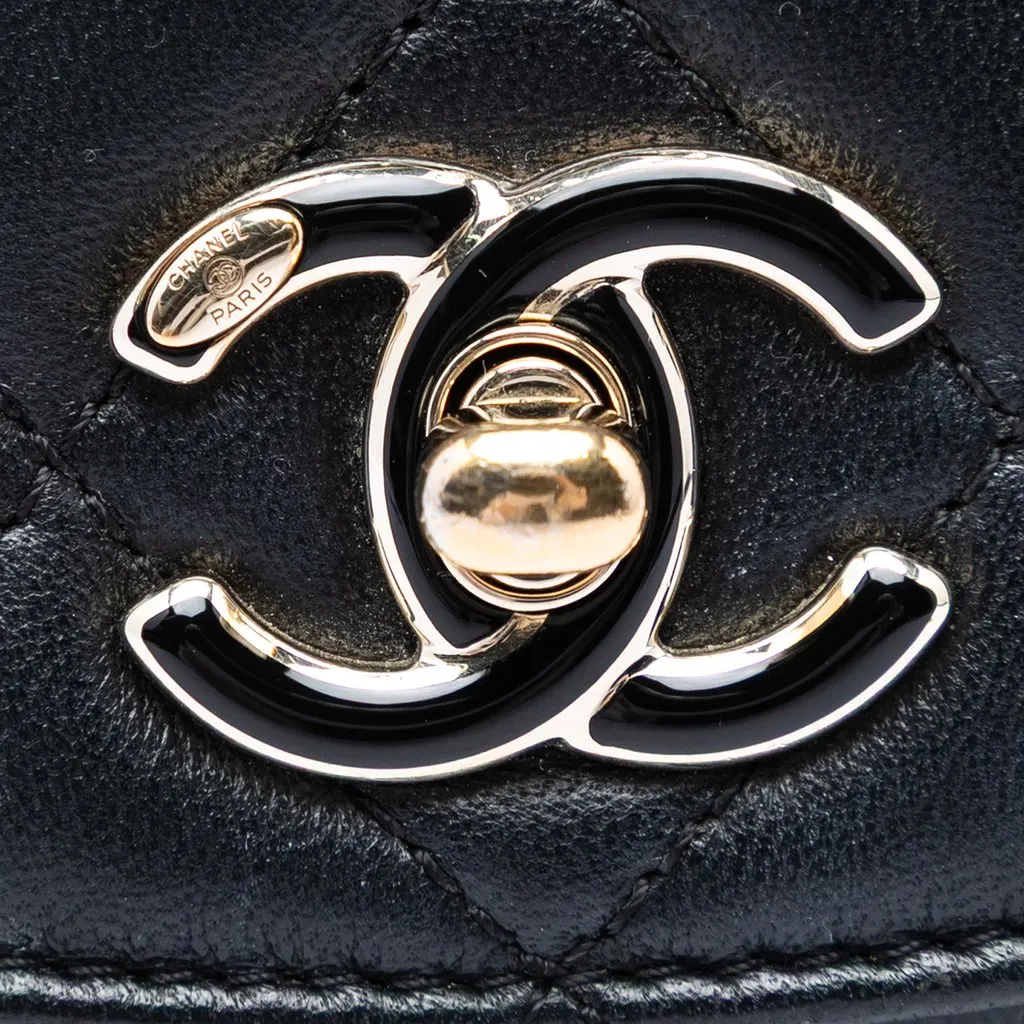 Chanel Mini Quilted Lambskin Cocovado Ribbon Chain Flap Black Leather Very good - Box View