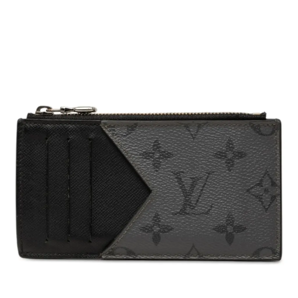 Louis Vuitton Monogram Eclipse Reverse Taigarama Coin Card Holder Black Canvas Good - Front View