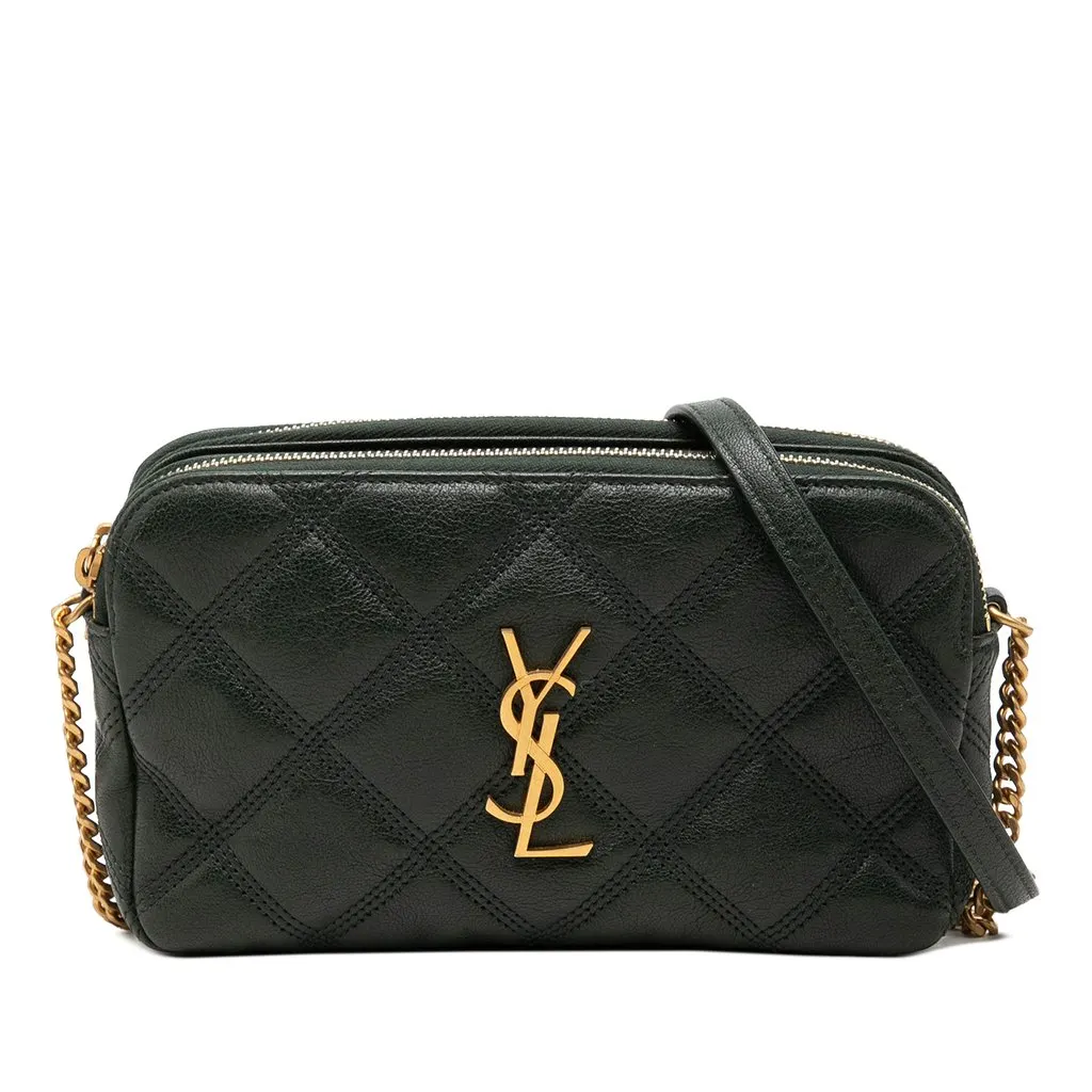 Saint Laurent Mini Quilted Lambskin Becky Double Zip Crossbody Black Leather Very good - Front View