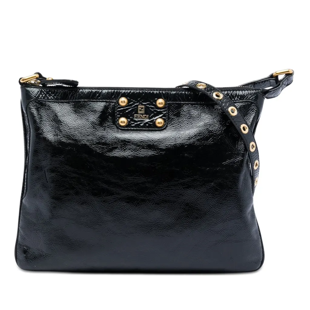 Fendi Crinkled Patent Crossbody Black Leather Very good - Front View