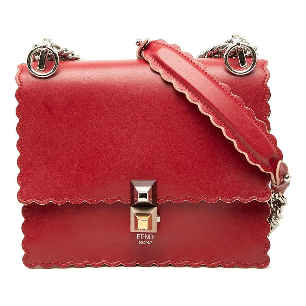 Fendi Small Scalloped Leather Kan I Crossbody Red Leather Good - Front View