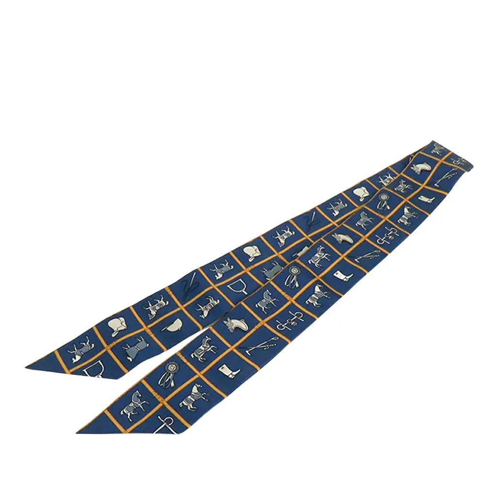 Hermès Couvertures et Tenues de Jour Silk Twilly Scarf Blue Never worn - Front View