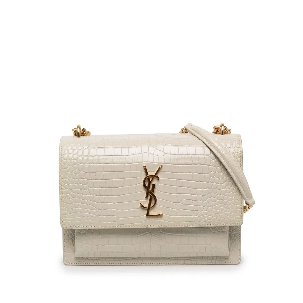 Saint Laurent Medium Croc Embossed Leather Monogram Sunset Crossbody