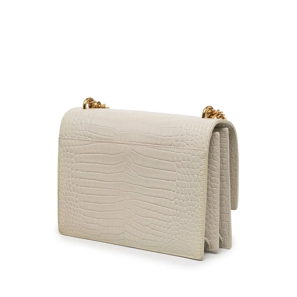 Saint Laurent Medium Croc Embossed Leather Monogram Sunset Crossbody White Leather Very good - Back View