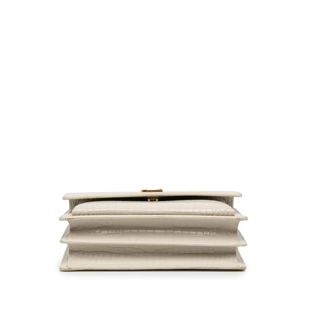 Saint Laurent Medium Croc Embossed Leather Monogram Sunset Crossbody White Leather Very good - Inside View