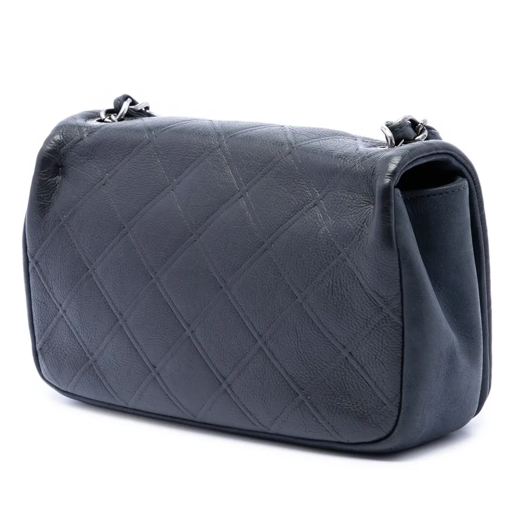Chanel Small Diamond Embossed Calfskin New Chic Flap Navy Leather Very good - Back View