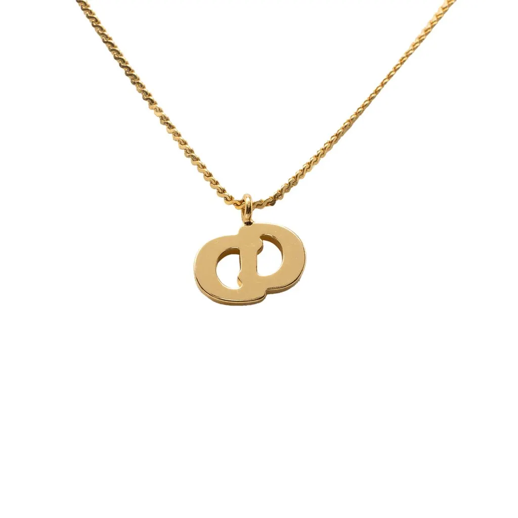 Dior Gold Plated Strass CD Logo Pendant Necklace Gold Metal Very good - Back View