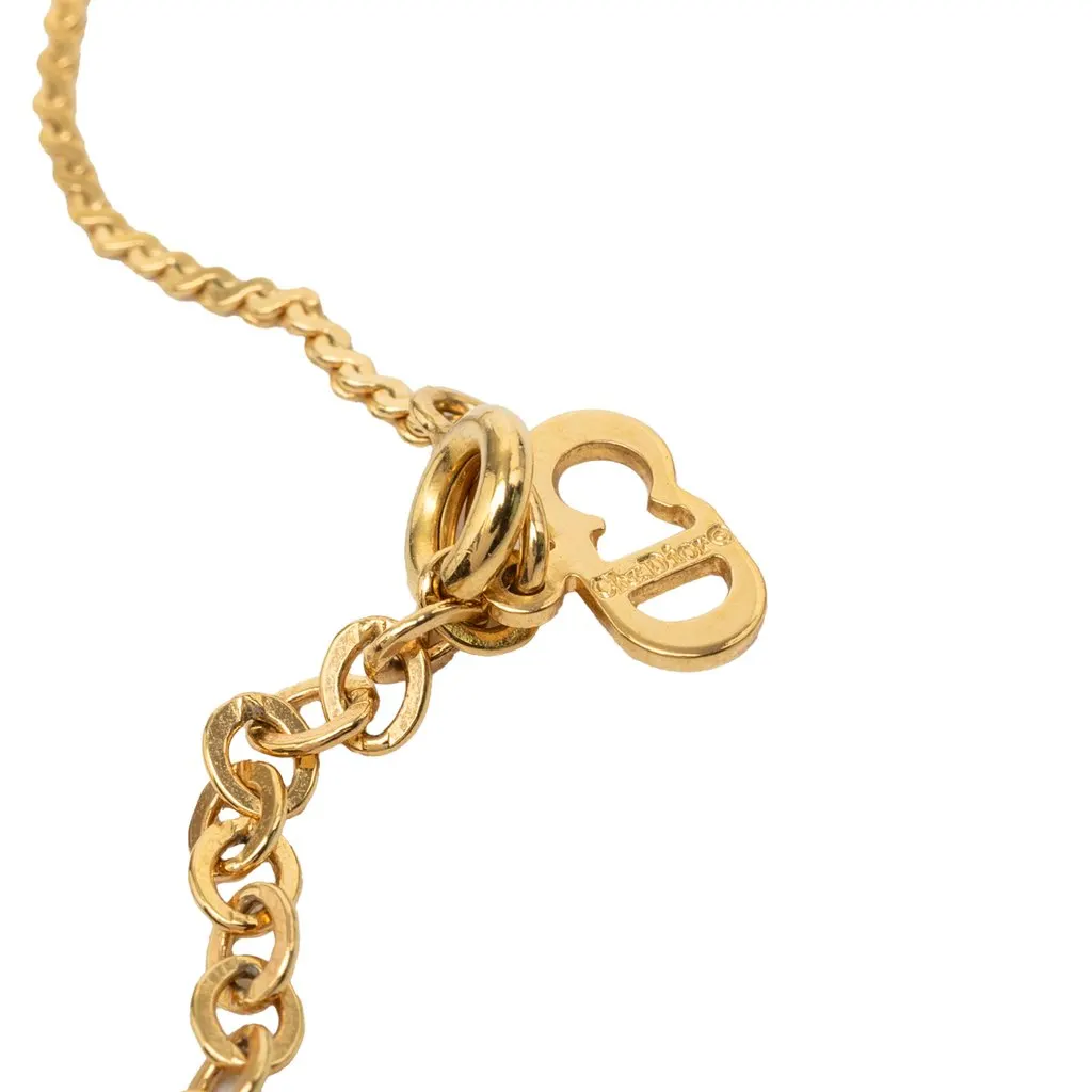 Dior Gold Plated Strass CD Logo Pendant Necklace Gold Metal Very good - Model View
