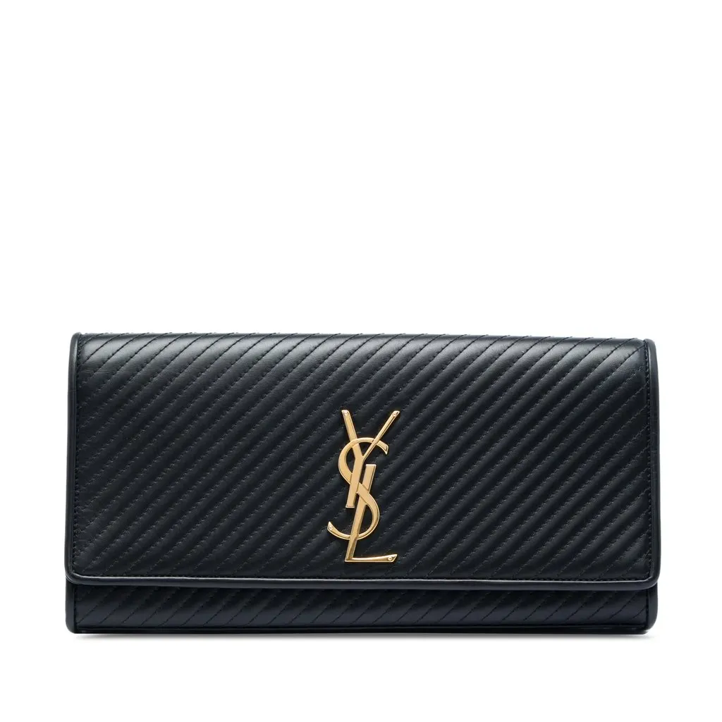 Saint Laurent Matelasse Diagonal Calfskin Monogram Cassandre Clutch Black Leather Very good - Front View
