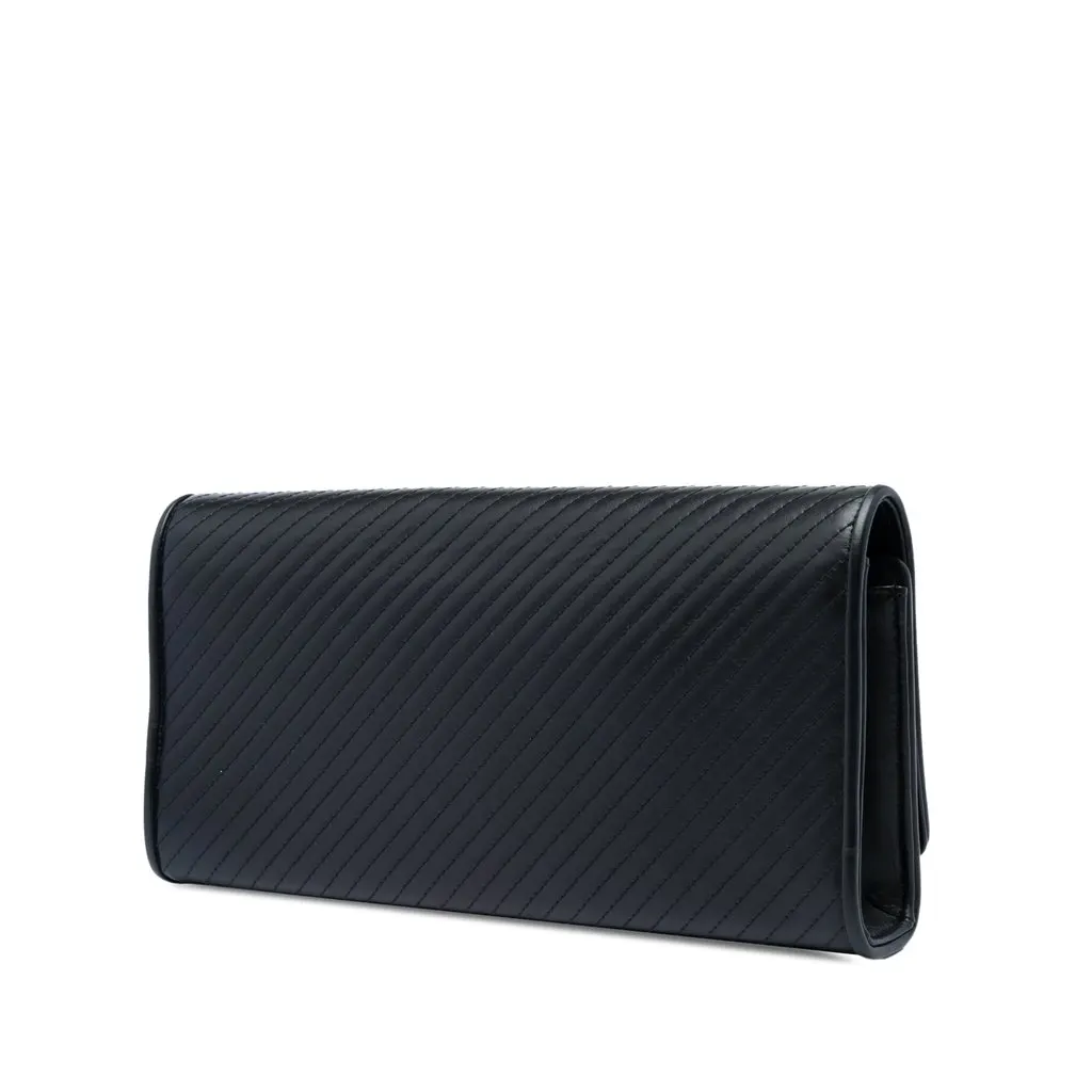 Saint Laurent Matelasse Diagonal Calfskin Monogram Cassandre Clutch Black Leather Very good - Back View