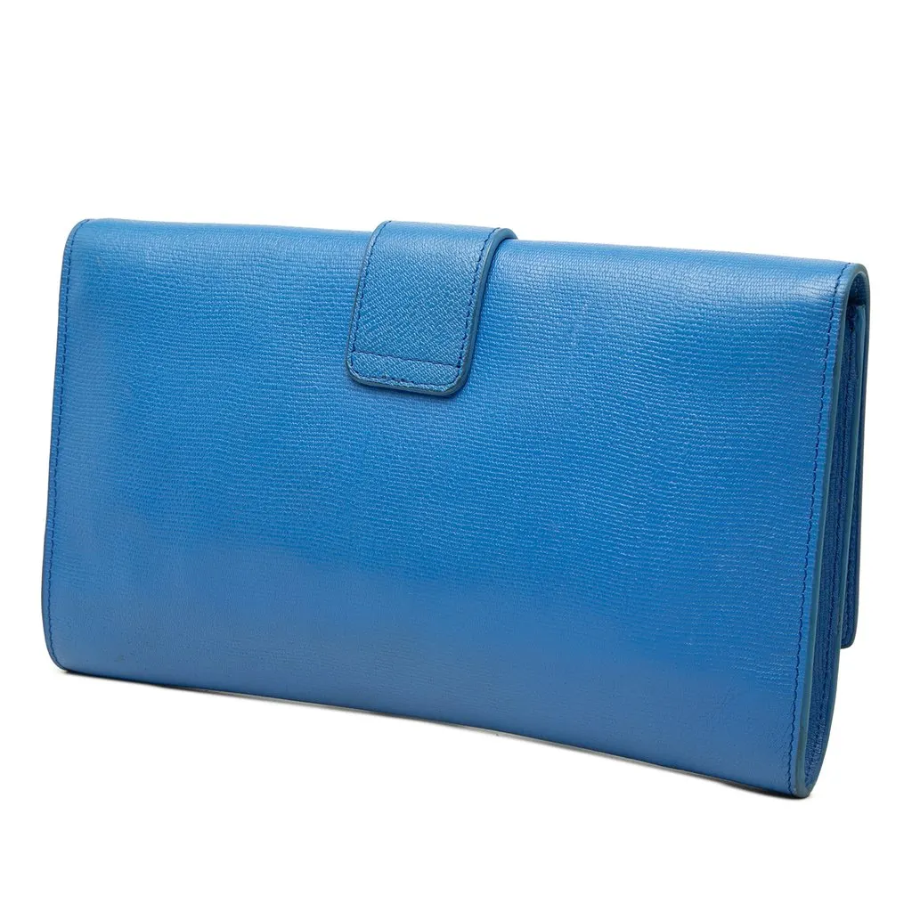 Saint Laurent Textured Leather Chyc Ligne Clutch Blue Leather Very good - Back View
