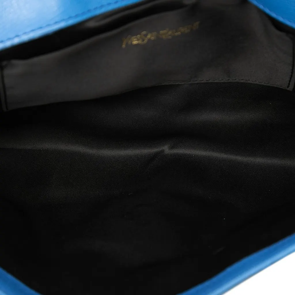 Saint Laurent Textured Leather Chyc Ligne Clutch Blue Leather Very good - Model View