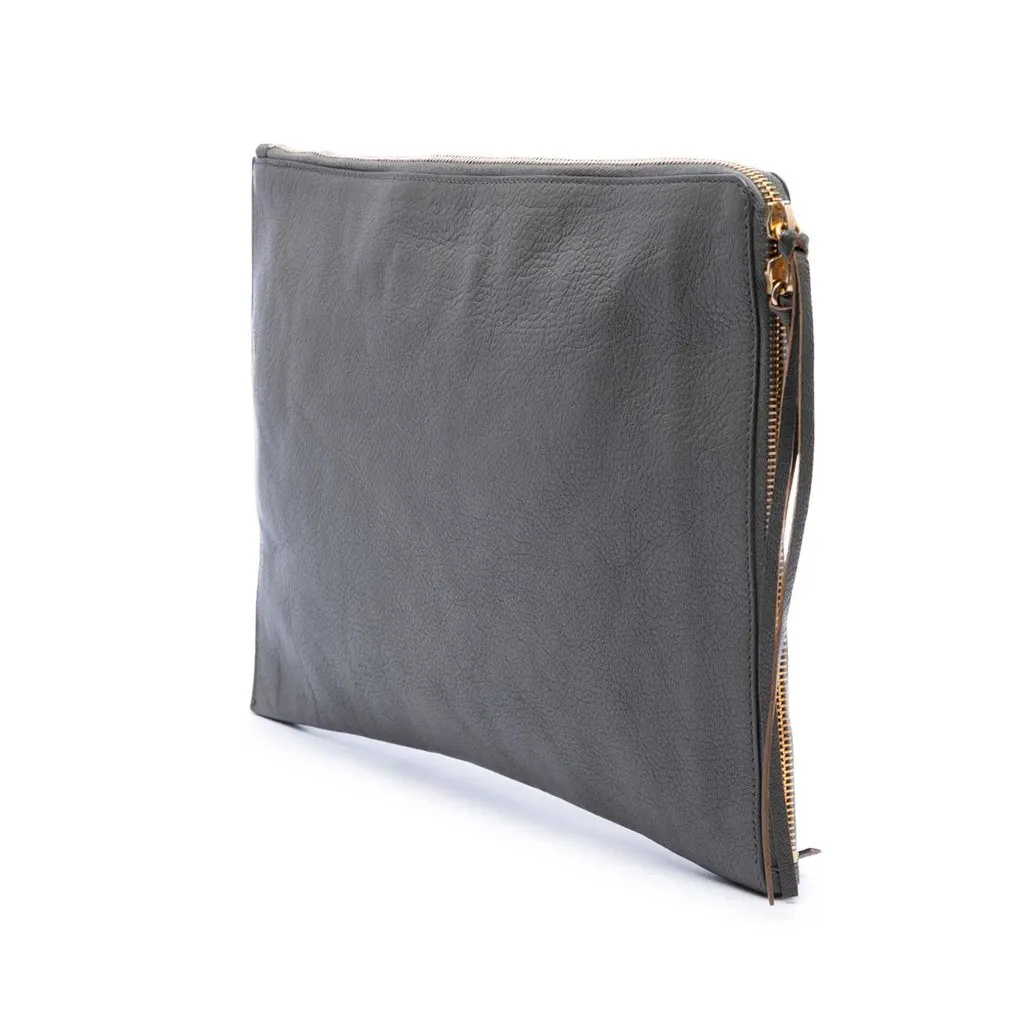 Balenciaga Goatskin Motocross Classic Metallic Edge Clutch Grey Leather Very good - Back View