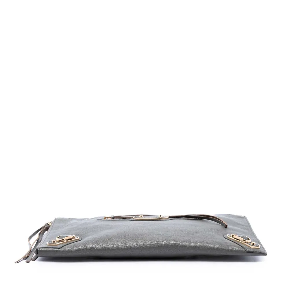 Balenciaga Goatskin Motocross Classic Metallic Edge Clutch Grey Leather Very good - Inside View