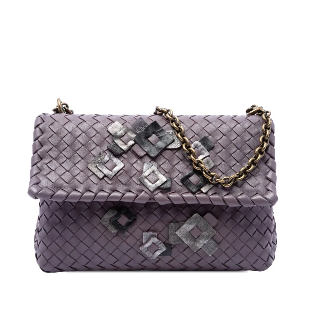 Bottega Veneta Small Nappa Intrecciato Embroidered Olimpia Shoulder Bag Purple Leather Good - Front View