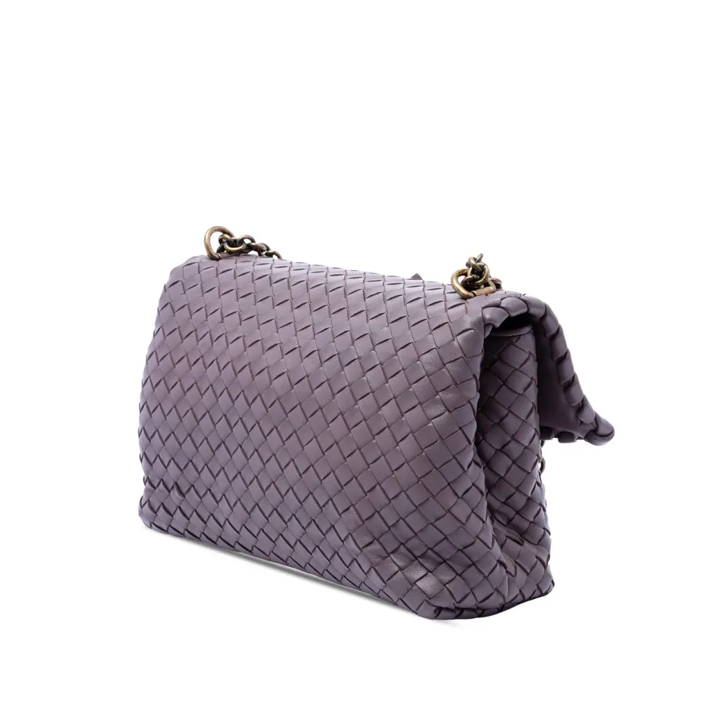Bottega Veneta Small Nappa Intrecciato Embroidered Olimpia Shoulder Bag Purple Leather Good - Back View