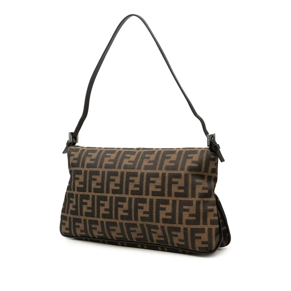 Fendi Zucca Canvas Double Flap Shoulder Bag Brown Canvas Good - Back View