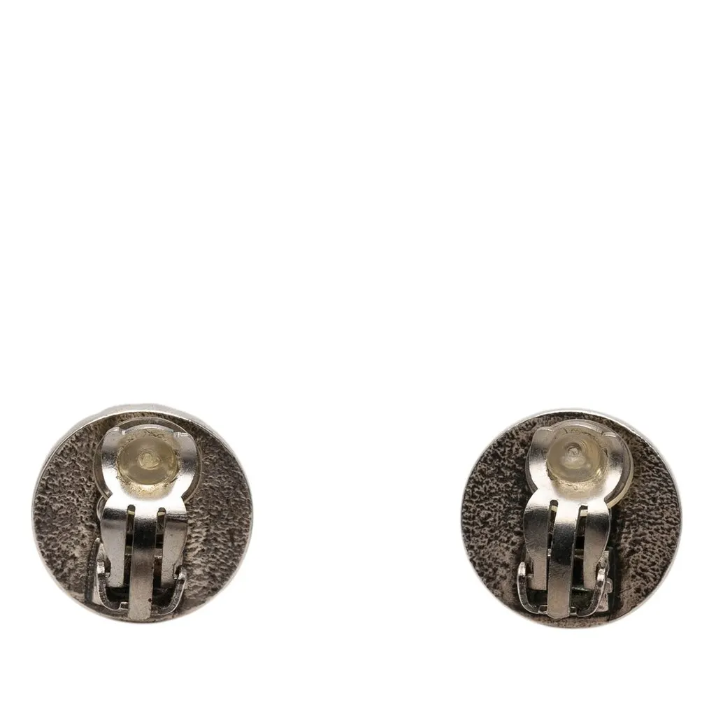 Chanel CC Brass Enamel Button Clip on Earrings Black Metal Very good - Back View