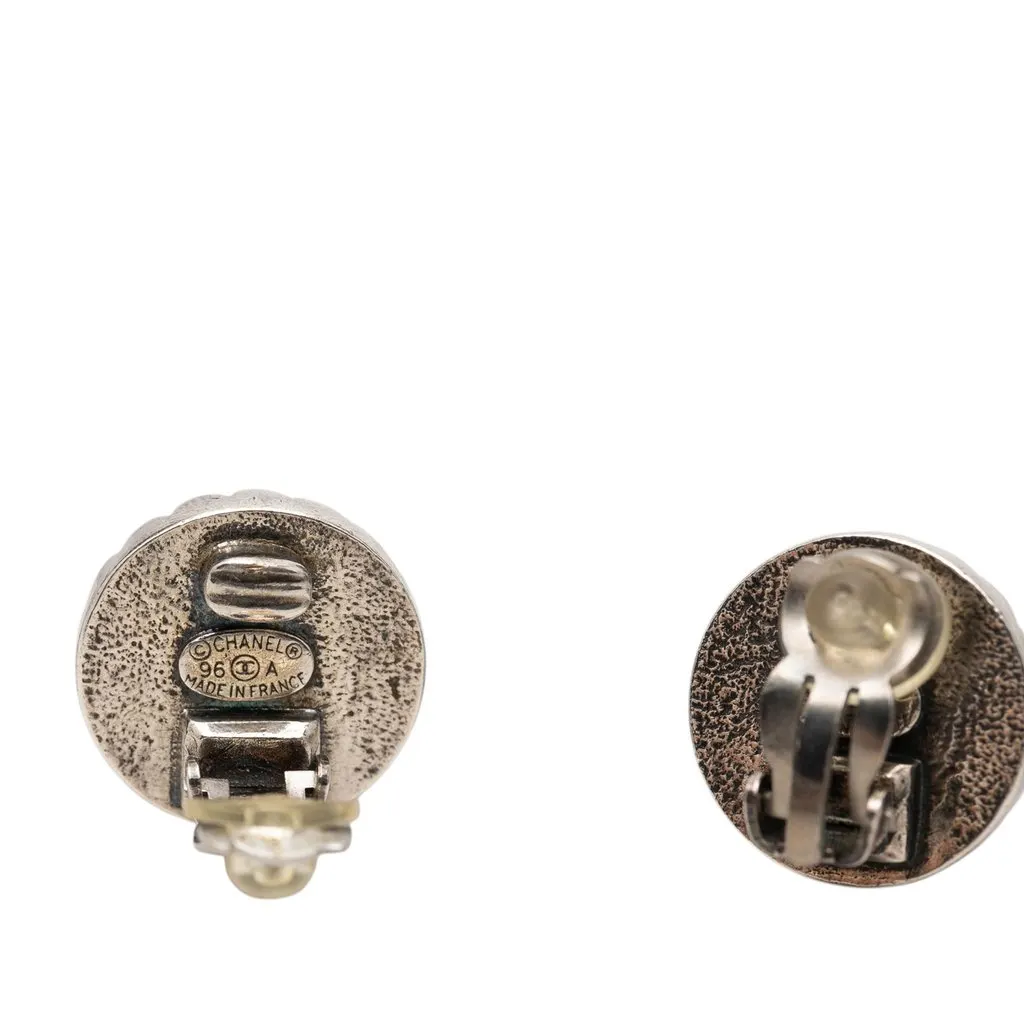 Chanel CC Brass Enamel Button Clip on Earrings Black Metal Very good - Inside View